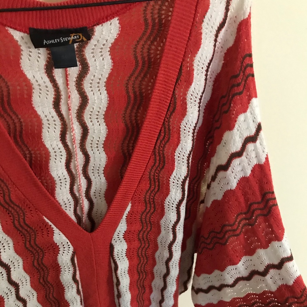 Ashley Stewart V Neck Lace Crochet Sweater